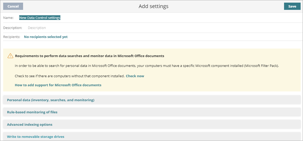 Screen shot of WatchGuard EPDR, Data Control settings