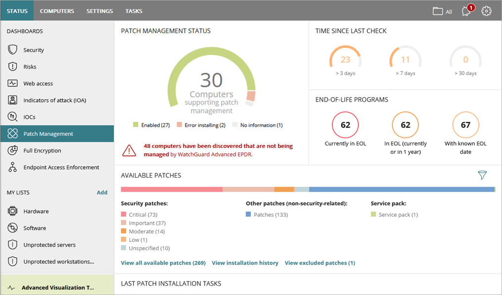 Screen shot of Patch Management Dashboard