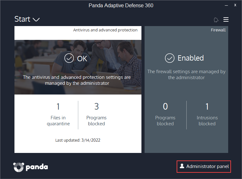 Screenshot of the Admin panel UI.