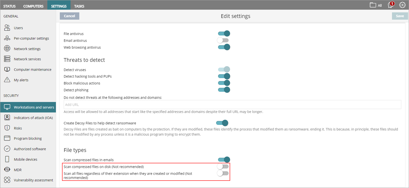 Scan Compressed Files UI