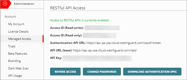 Screenshot of the Managed Access page