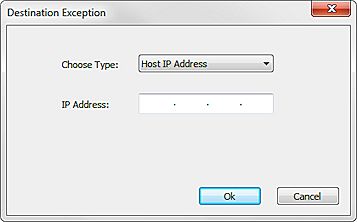 Screen shot of the Destination Exception dialog box