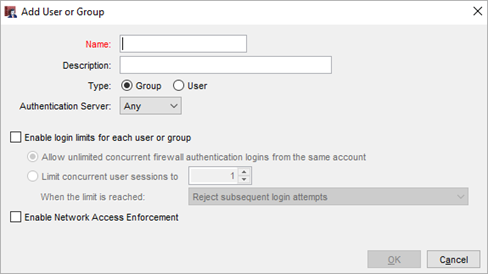 Screen shot of the Define New Authorized User or Group dialog box