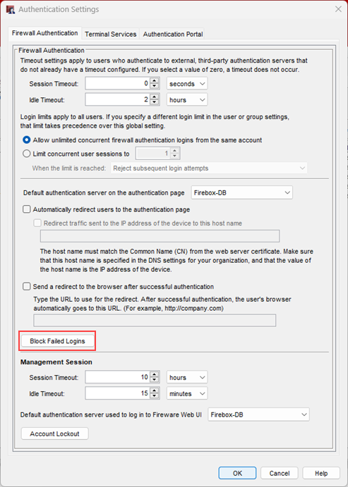 Screenshot of the Policy Manager UI for Block Failed Logins