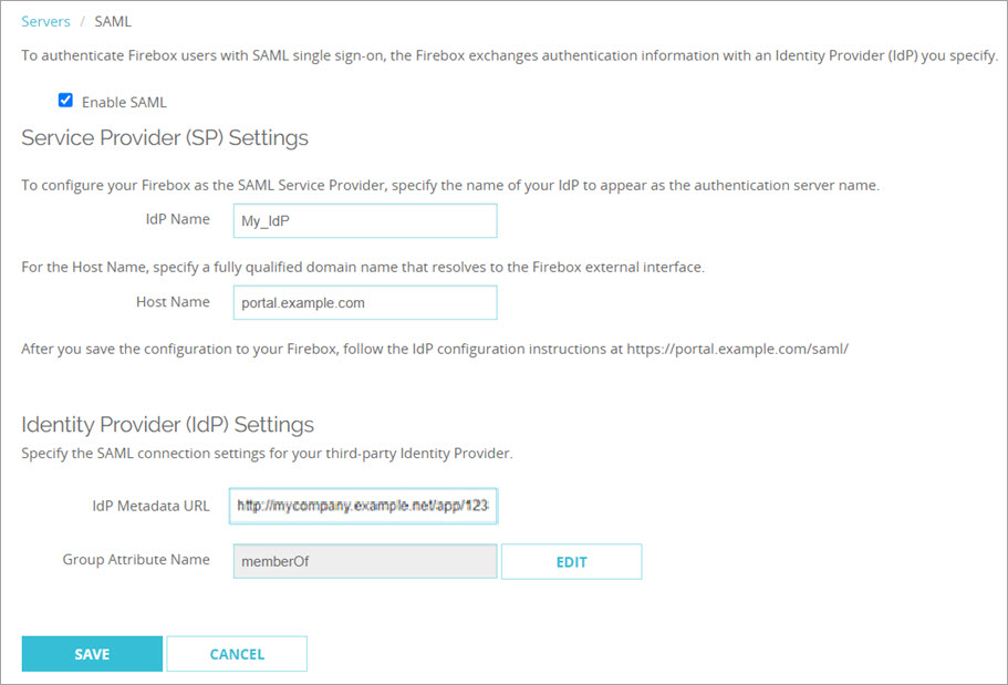 Screen shot of the SAML SSO settings