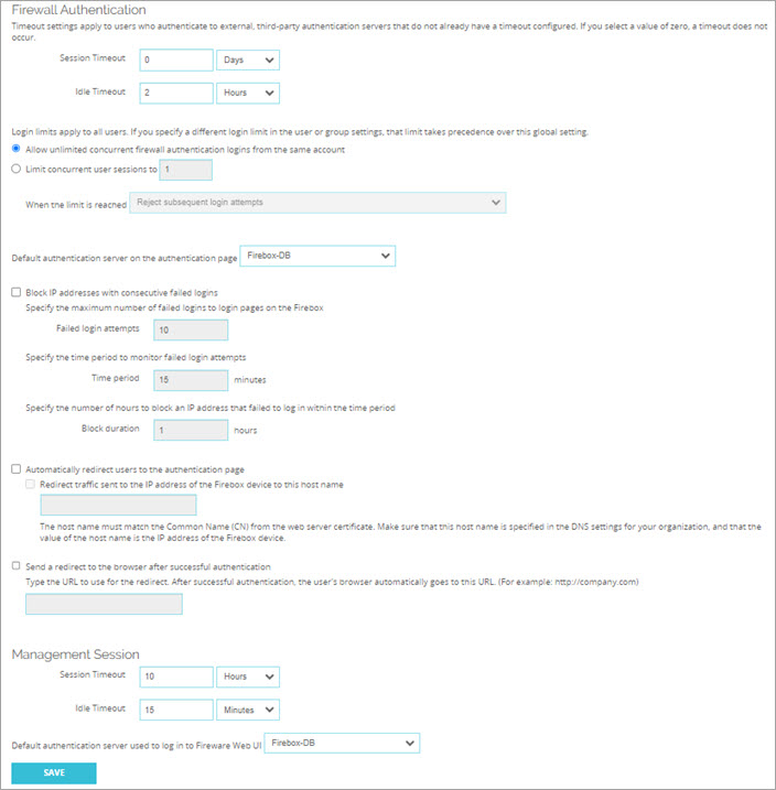 Screen shot of the Authentication Settings page