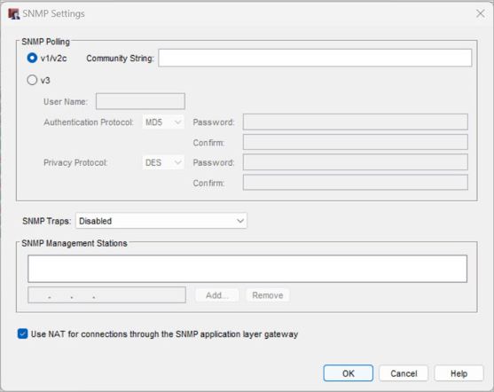 Screen shot of the SNMP Settings dialog box