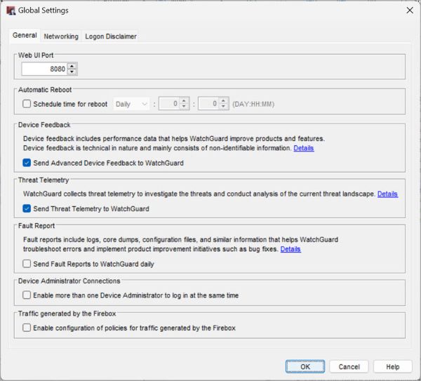 Screen shot of the Global Settings dialog box, General tab