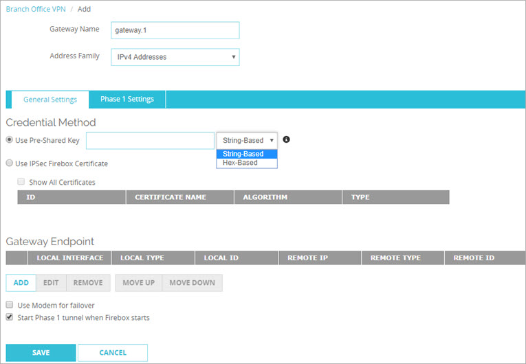 Screen shot of the Gateway General Settings tab