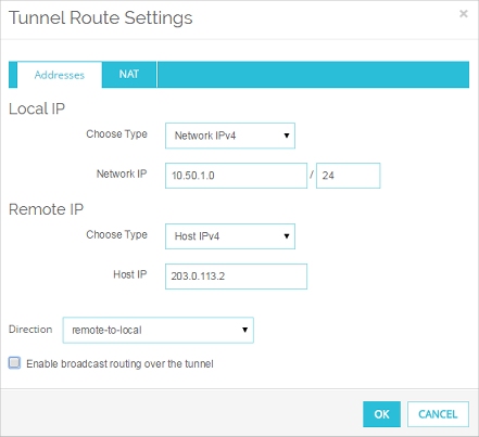 Screen shot of the Tunnel Route Settings dialog box