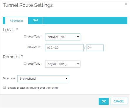 Screen shot of the Tunnel Route Settings dialog box