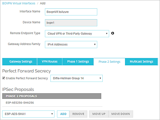 Screen shot of Phase 1 settings