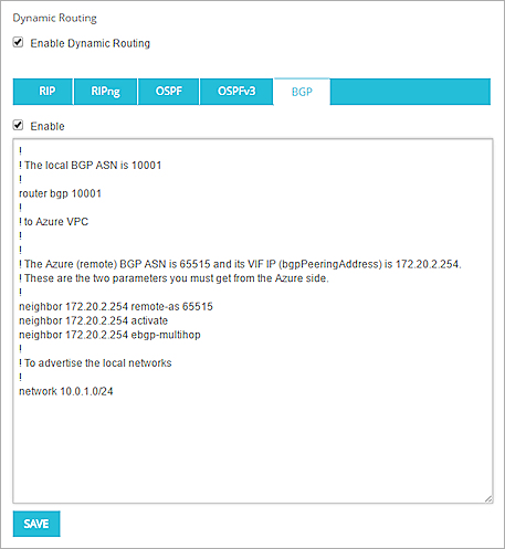 Screen shot of BGP settings