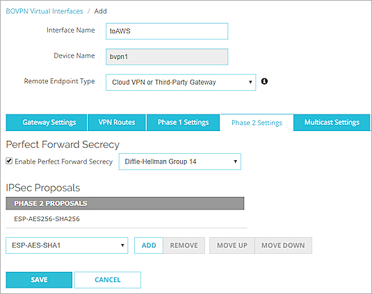 Screen shot of Phase 2 settings