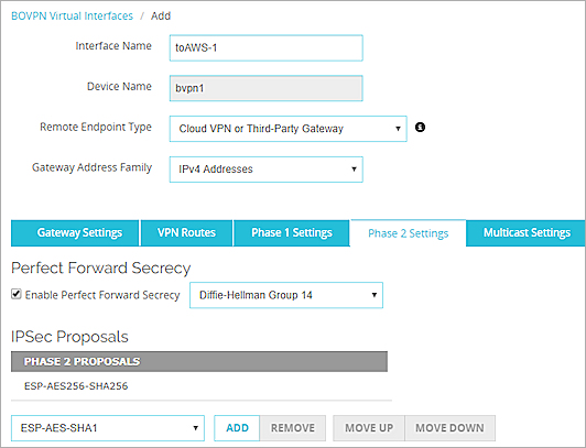 Screen shot of Phase 2 settings