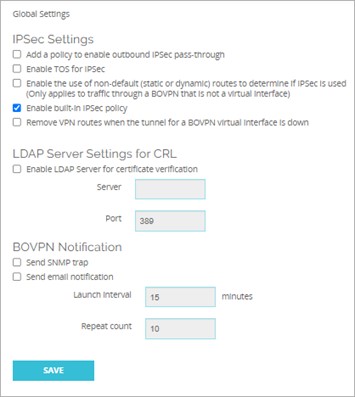 Screen shot of the Global VPN Settings page