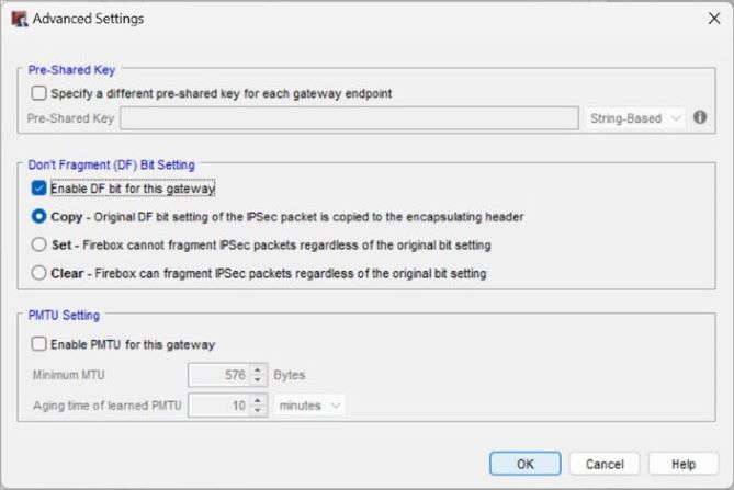 Screenshot of the DF bit setting in Policy Manager