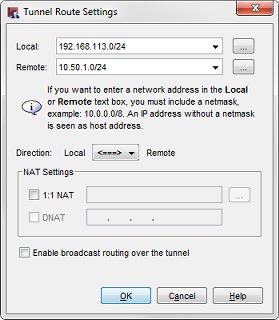 Screen shot of the Tunnel Route Settings dialog box