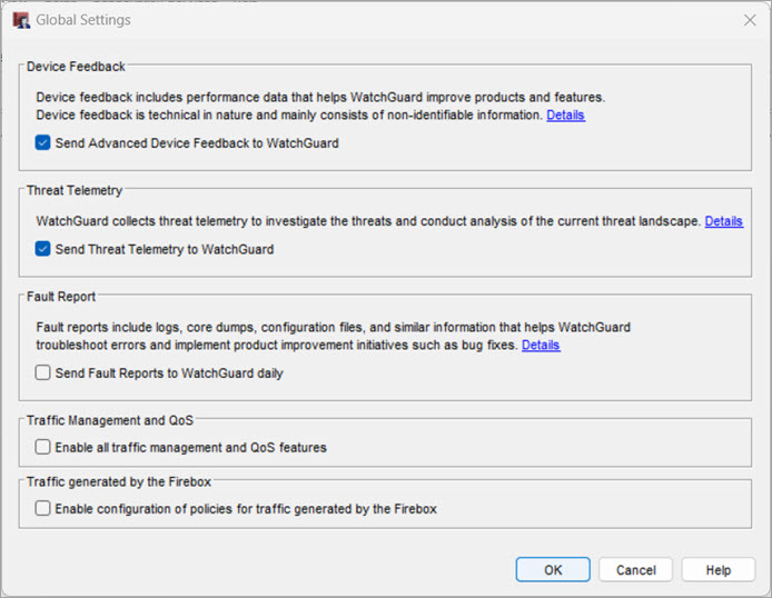 Screen shot of the Global Settings dialog box