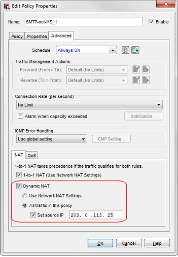 Screen shot of the Edit Policy Properties dialog box, Advanced tab