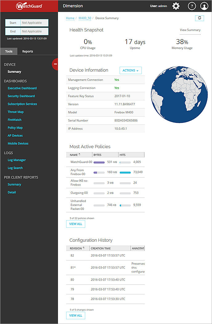 Screen shot of the Device Summary page