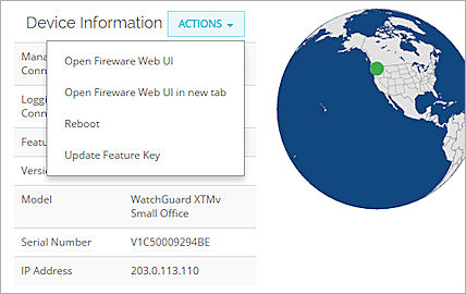 Screen shot of the Devivce Information section, Actions drop-down list