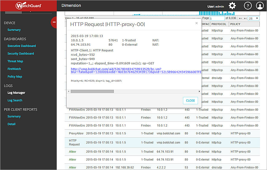 Screen shot of the Log Detail dialog box