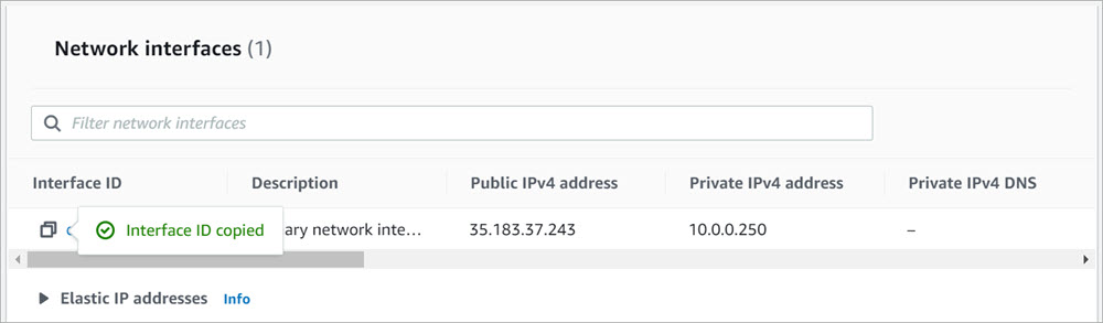 Screen shot of the Networking tab on the EC2 Instances page