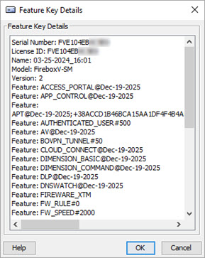 Screen shot of the Feature Key Details dialog box