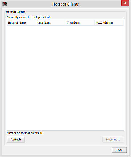 Screen shot of the Hotspot Clients dialog box