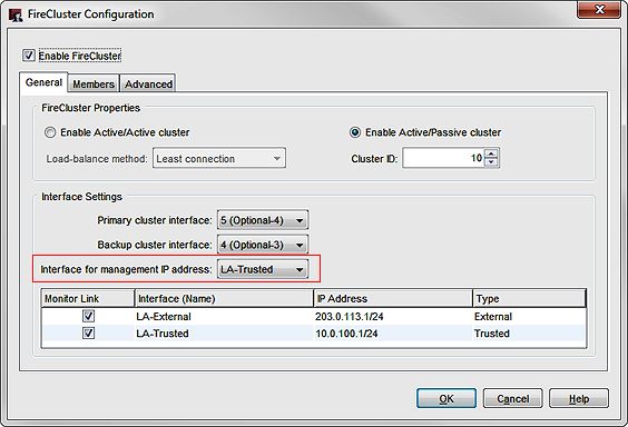 Screenshot of the Fire Cluster Configuration dialog box.