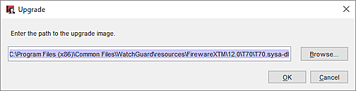 Screen shot of the Upgrade dialog - Enter the path to the upgrade image.