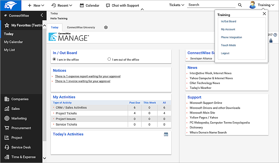 Screen shot of ConnectWise My Account settings page