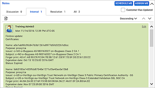 Screen shot of ConnectWise ticket details