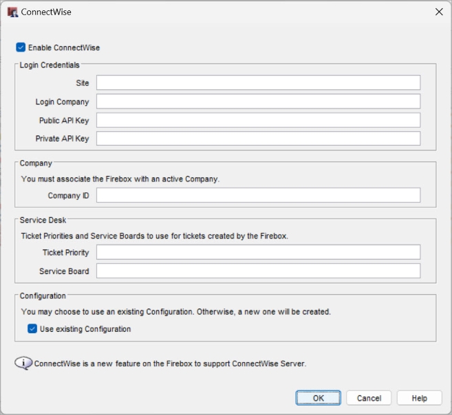 Screen shot of ConnectWise Firebox integration in WSM