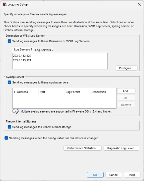 Screen shot of the Logging Setup dialog box