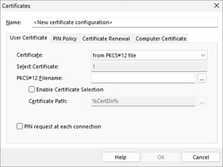 Screen shot of the Certificates dialog box