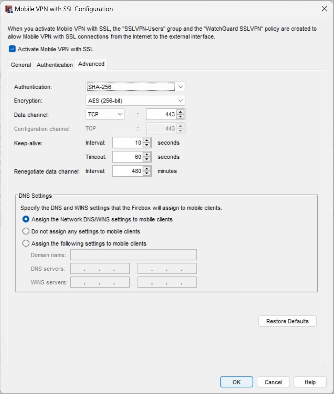 Screen shot of the DNS settings