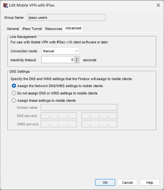 Screen shot of the Edit MVPN with IPSec dialog box - Advanced tab