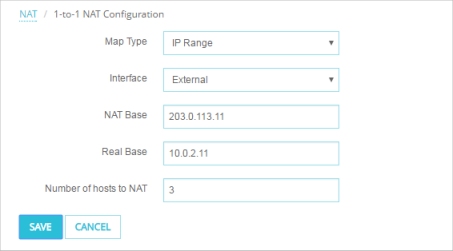 Screen shot of the 1-to-1 NAT Configuration for this example