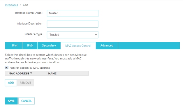 MAC Access Control tab