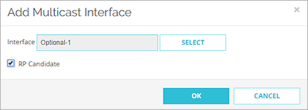 Screen shot of Add Multicast Interface dialog box with RP Candidate check box 