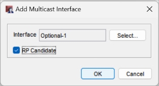 Screen shot of the Add Multicast Interface dialog box with RP Candidate check box