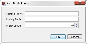 Screen shot of the Add Prefix Range dialog box