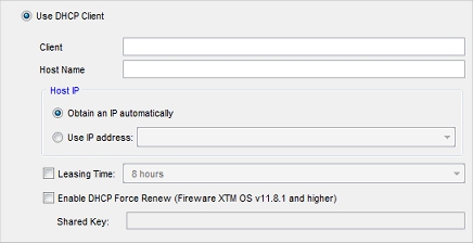 Screen shot of the Interface Settings dialog box, DHCP settings