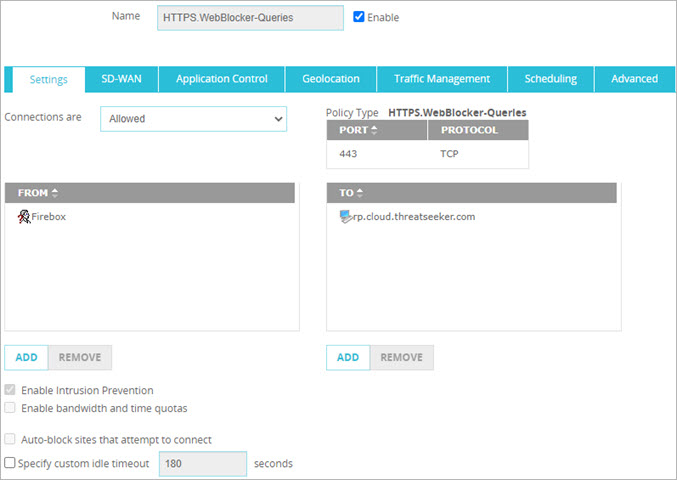 Screen shot of a policy for Firebox-generated traffic