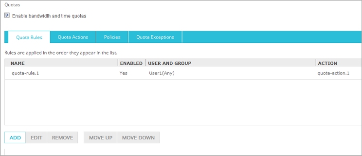 Quotas page - Quota Rules tab