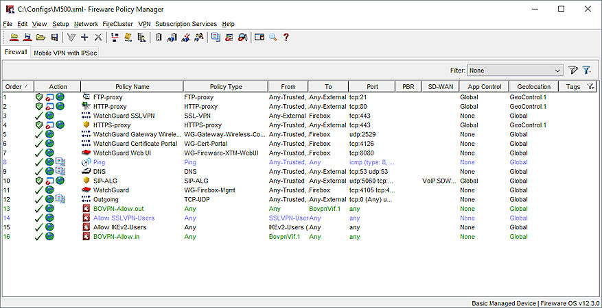 Screenshot of the Fireware Policy Manager Details View