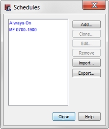 screenshot of the Schedules dialog box