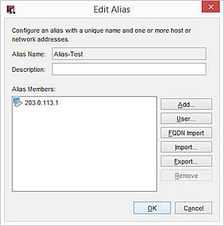 Screen shot of the Edit Alias dialog box